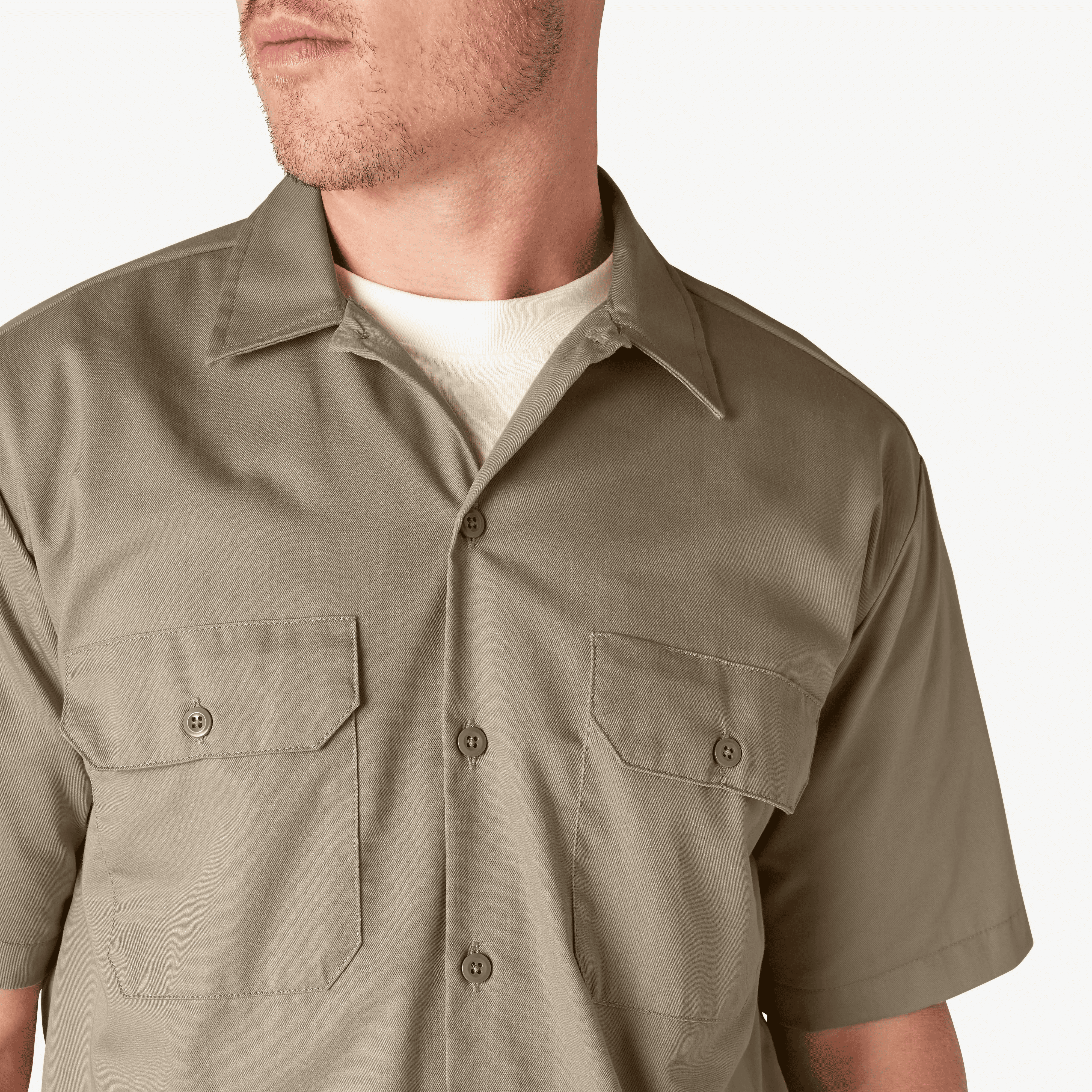 Short Sleeve Work Shirt, Classic Fit Work Wear, Fitted Style, Collared Neck, Secure Chest Pockets
