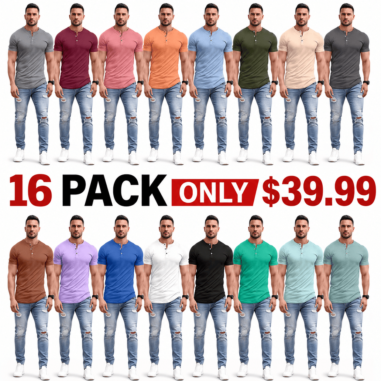 Men's Plain Muscle Slim Fitted Henley Shirts Crewneck Longline T-Shirt Gym Workout Athletic Shirt Tees