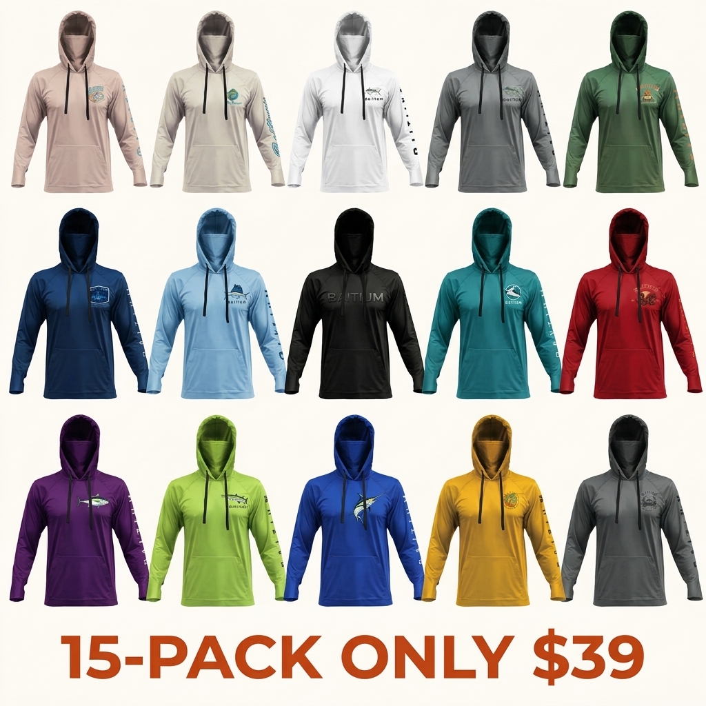 Fishing & Construction Shirt — UPF 50 Sun Protection Long-Sleeve Hoodie (With Built-in Neck Gaiter)