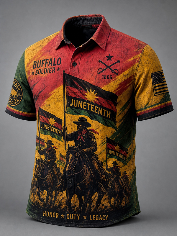 Men's Juneteenth Buffalo Soldiers Ride Art Print Short Sleeve Shirt