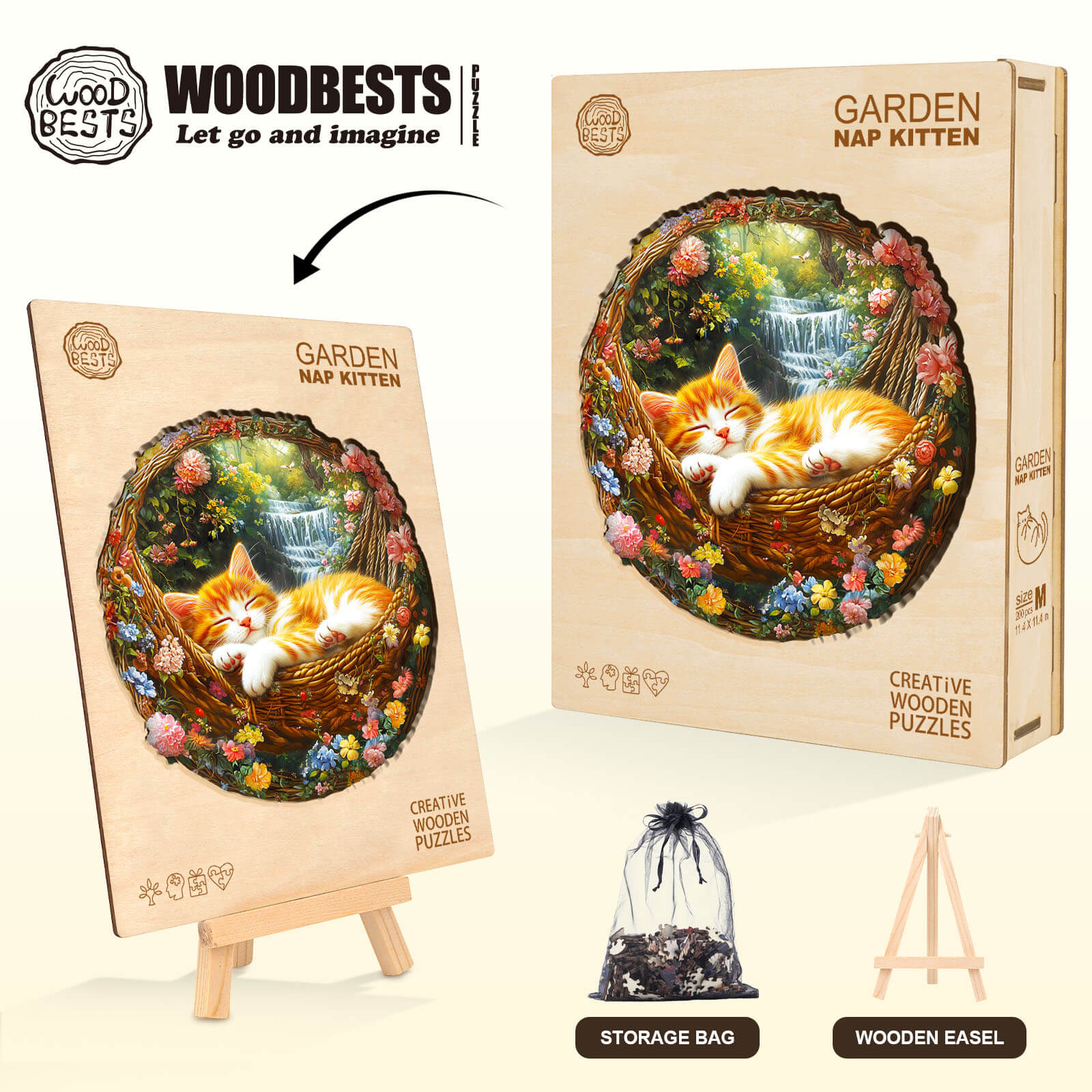 Garden nap kitten Wooden Jigsaw Puzzle