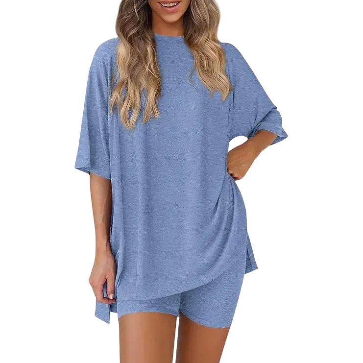 Women's Summer Two-Piece Set Casual Oversized Split Hem Shirts