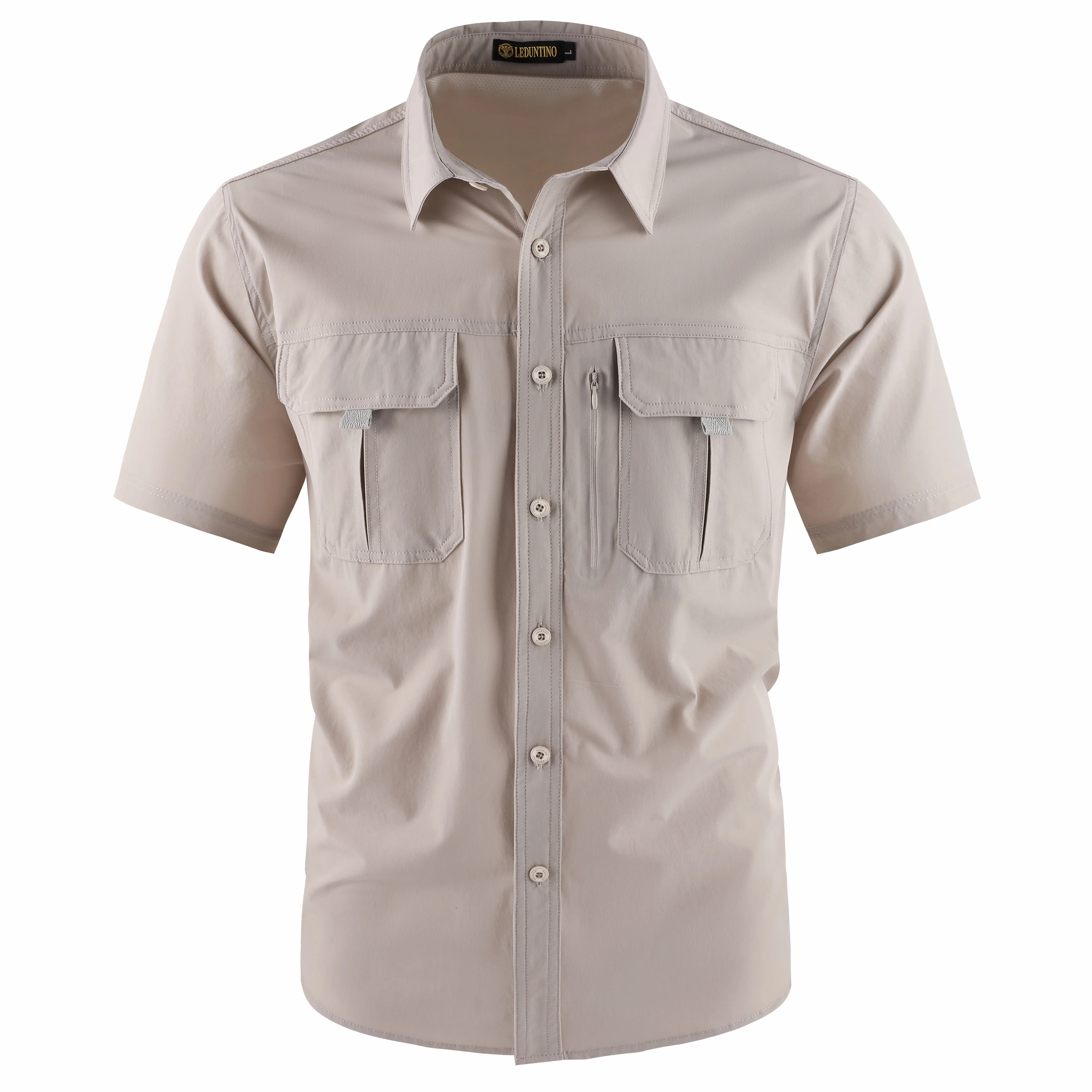 Men's American-Style Solid Color Shirt with Hidden Ventilation Holes
