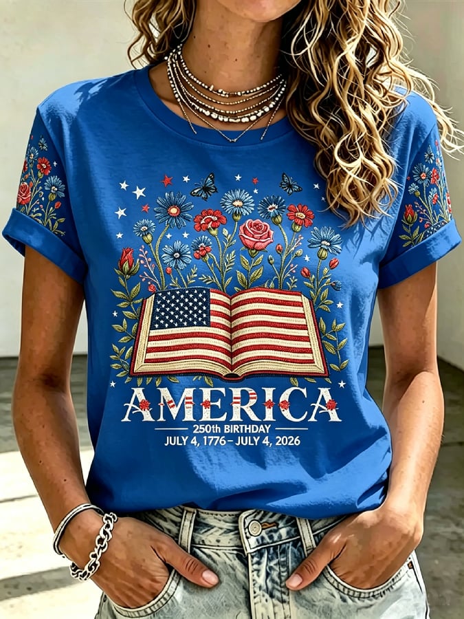Women's Casual American 250th Anniversary Printed Short-Sleeve T-Shirt