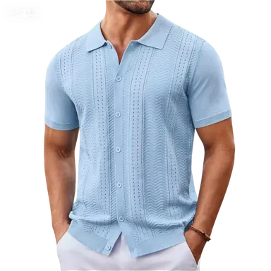 Mens Knit Button Down Shirt