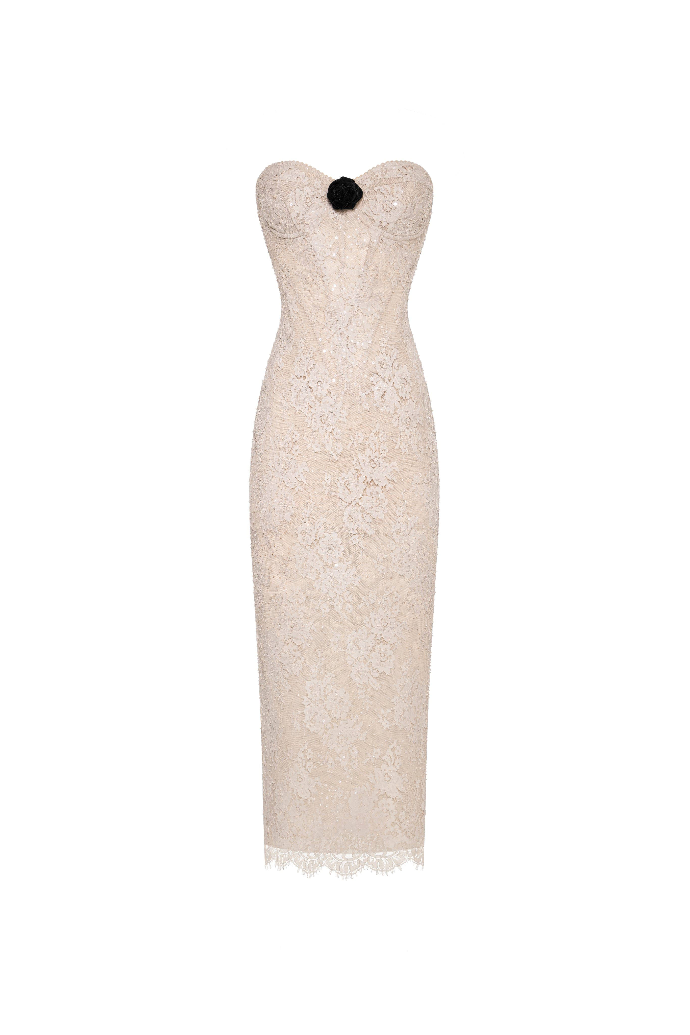 Nude lace corset maxi dress