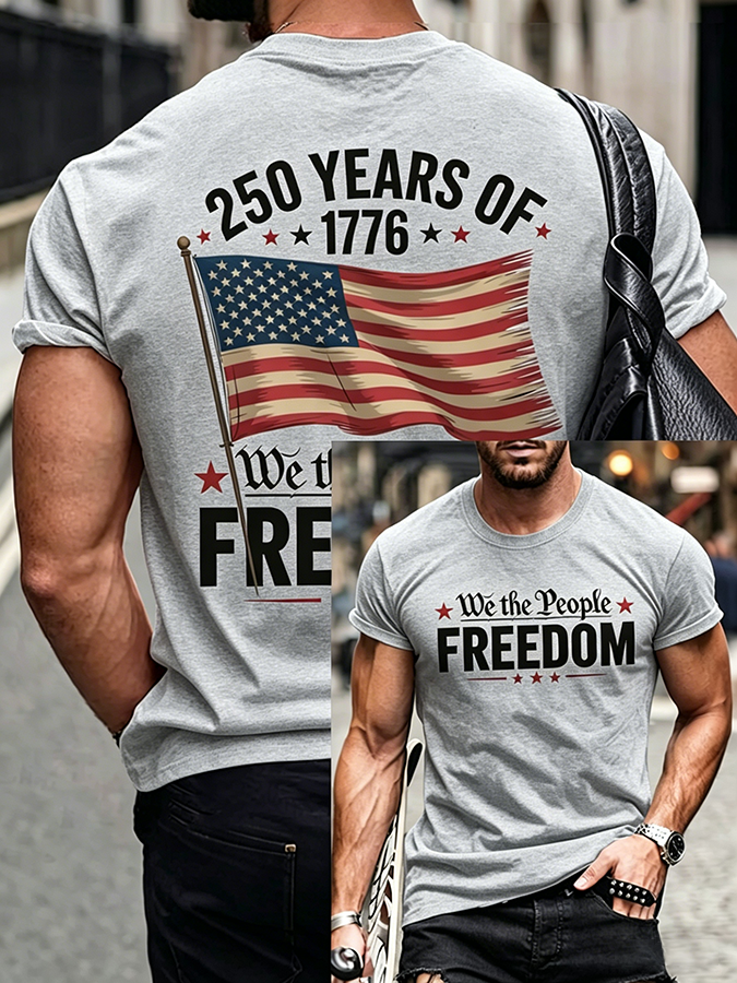 Men'S Casual American 1776-2026 Anniversary Printed Short Sleeved T-Shirt