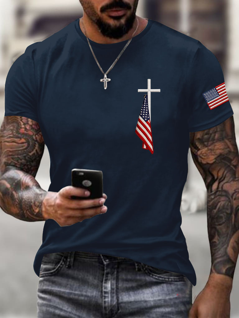 Men's American Flag Cross Casual T-shirt