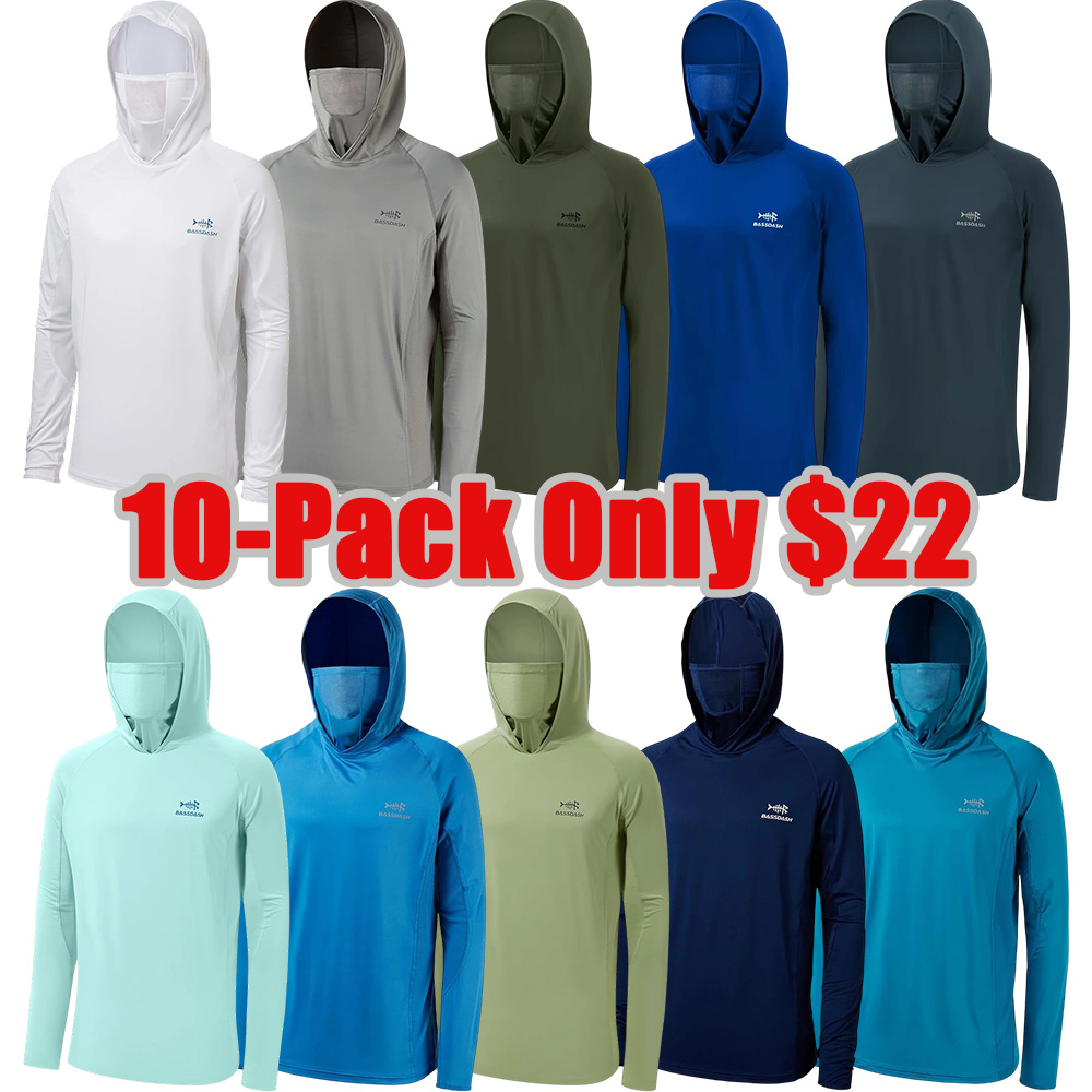 UPF 50+ Men’s Long Sleeve Fishing Shirt with Mask UV Neck Gaiter Hoodie