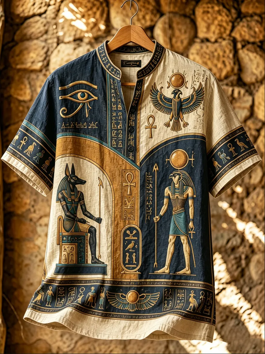 Men’s Ancient Egyptian Mythology Print Casual Shirt