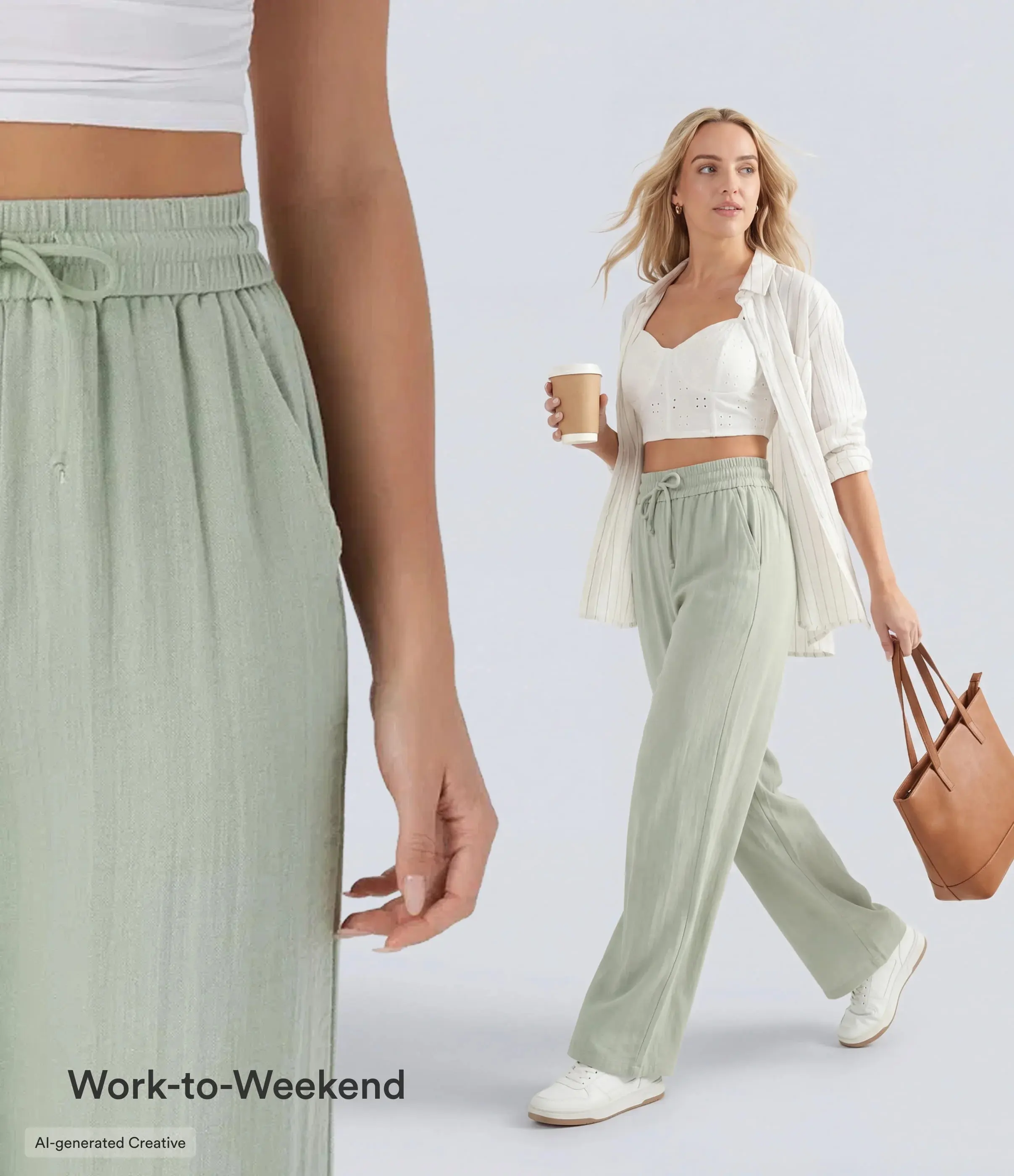 High Waisted Drawstring Wide Leg Casual Pants
