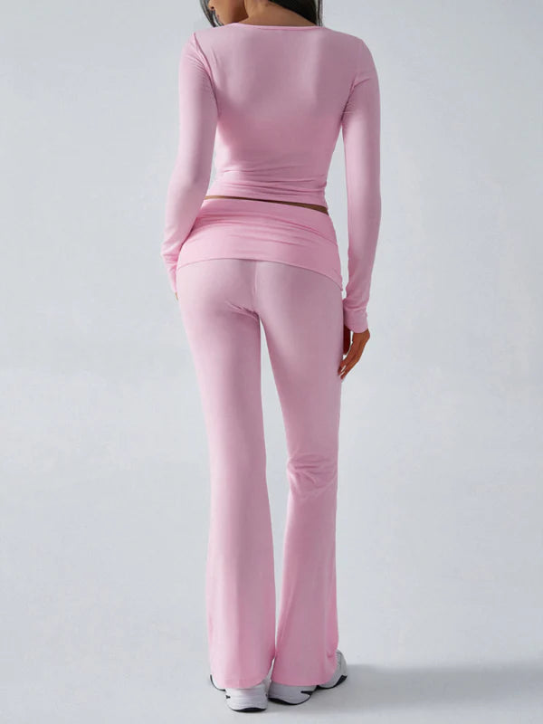Yoga Wear Slim Fit Sports Knit Long Sleeve Pants Two-Piece Set 🖤✨