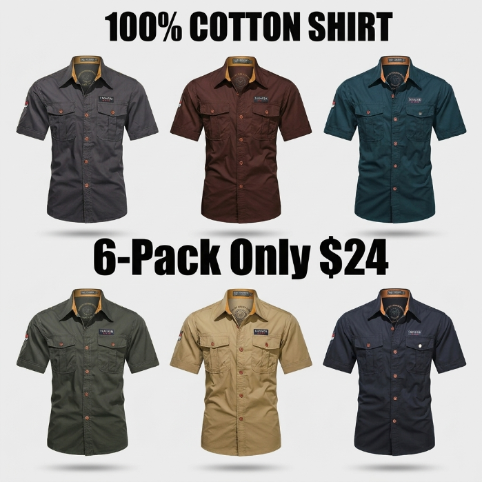 💪Men’s casual pure cotton work short-sleeve shirt