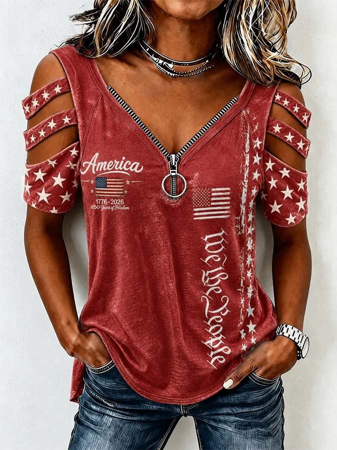 Women'S Casual Independence Day Printed Top