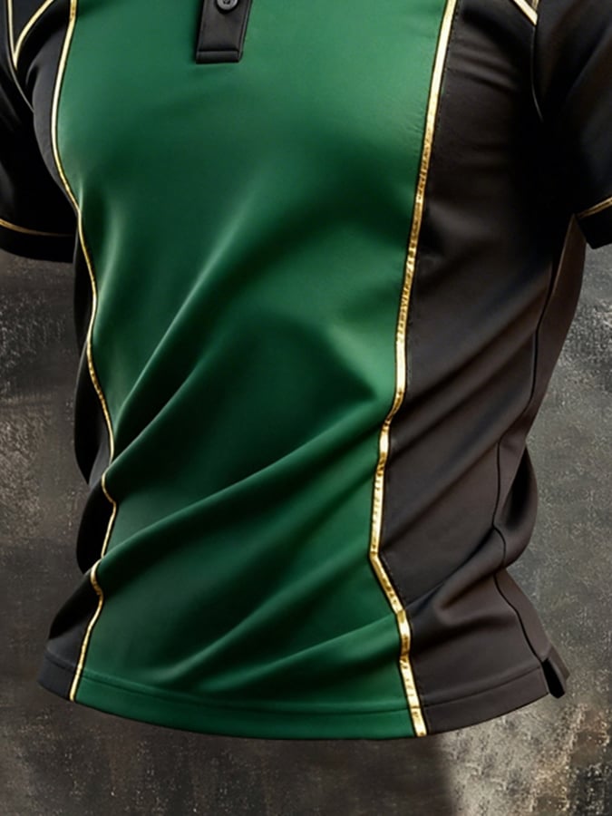 Men's Retro Patriotic Color-Block Short-Sleeve Polo Shirt