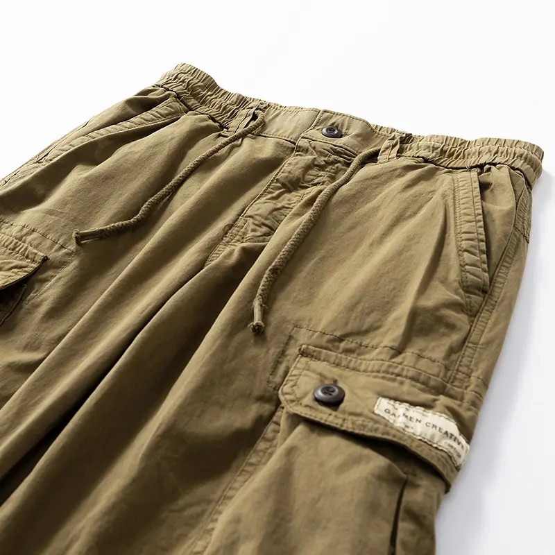 Men's Drawstring Cuff Cargo Pants – Multiple Pockets, Retro Outdoor Casual Style