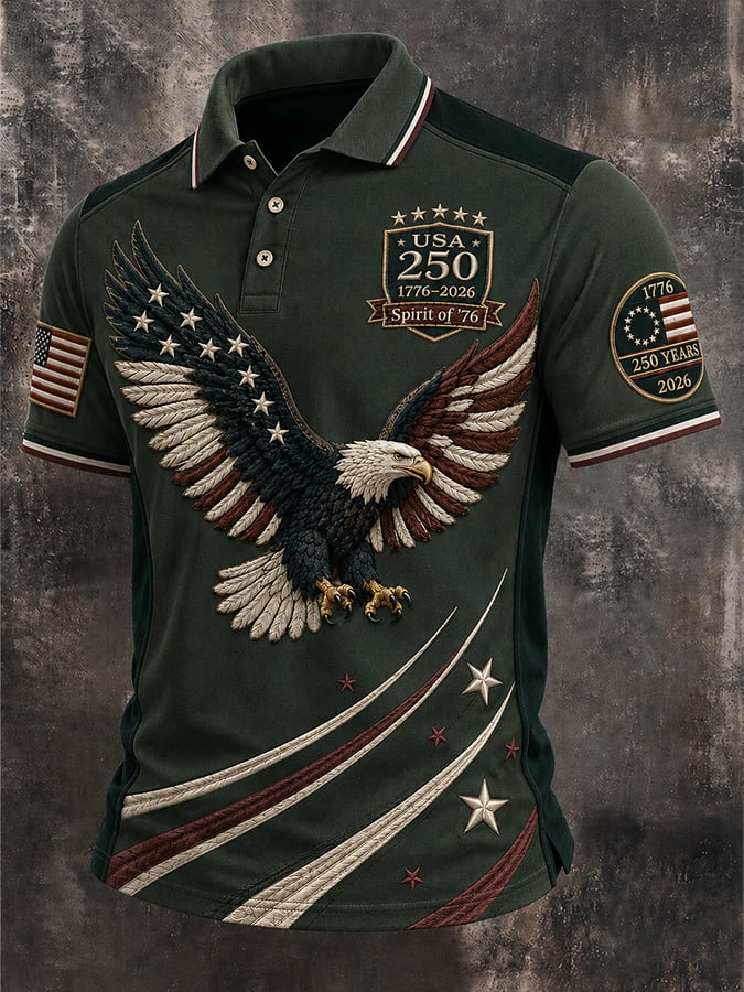 Men's Casual USA 250th Anniversary Print Polo Shirt
