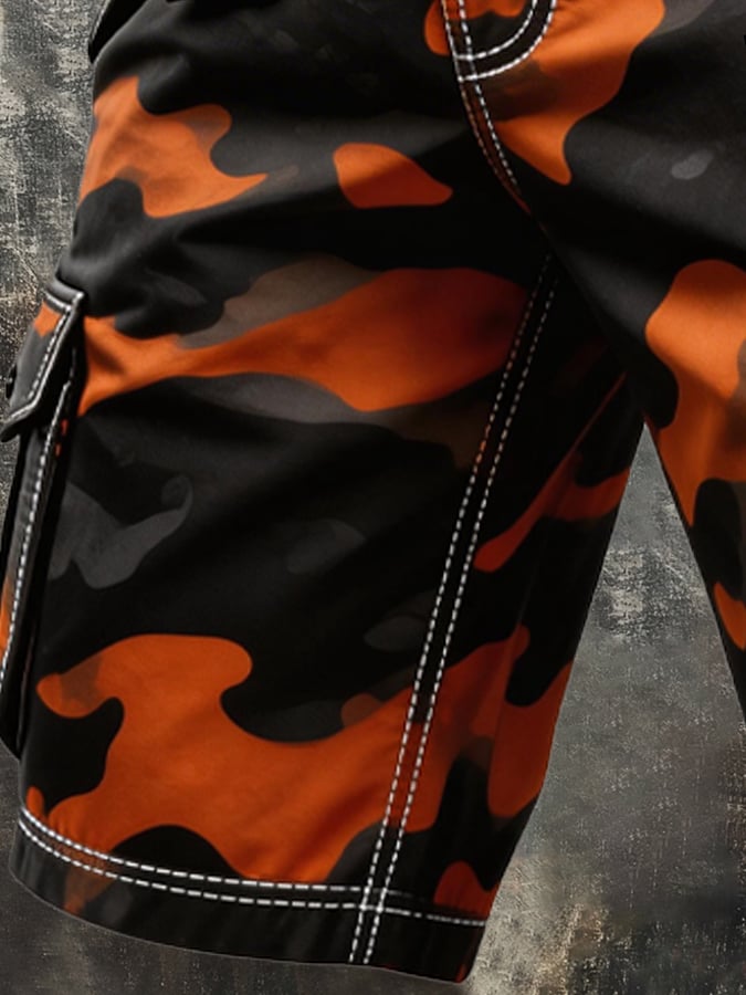 Men's Retro Camo Distressed Pocket Cargo Shorts (Belt Not Included)