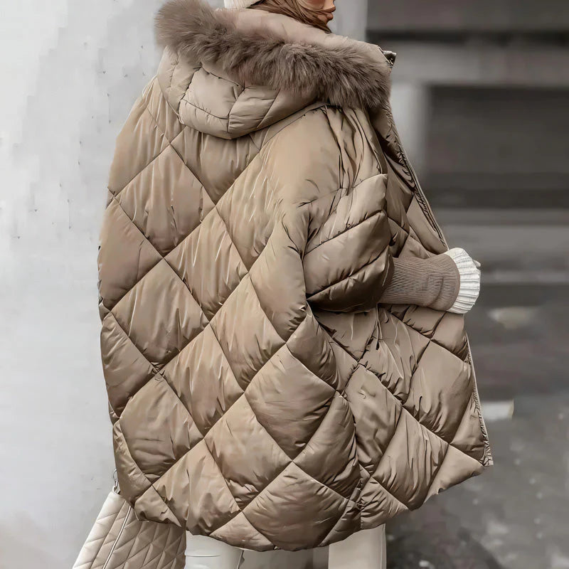 Women's midi parka with knitted sleeves