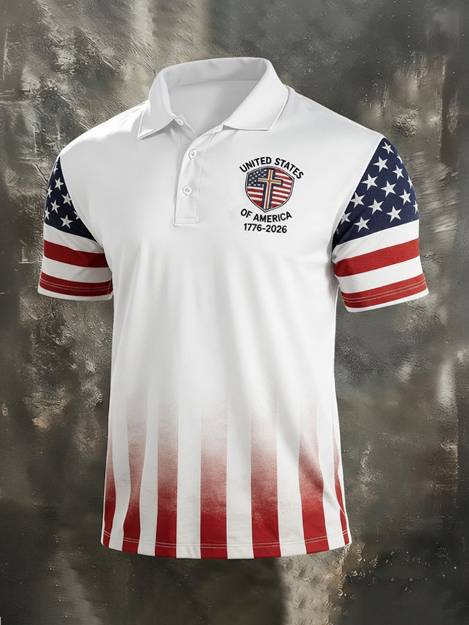 Men'S Flag Cross Printed Casual Polo Shirt