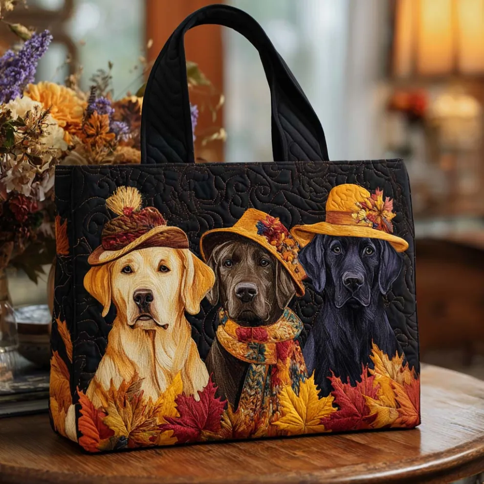 Autumn Stroll Labrador Trio Quilted Tote ✨🐾🍁
