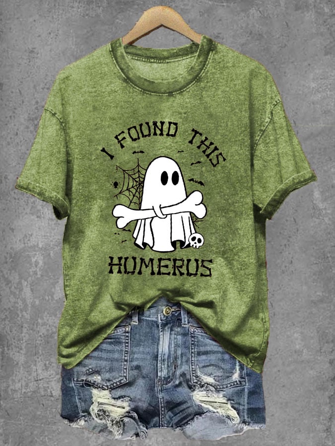 Women's Halloween Funny I Found This Humerus Boos Print T-Shirt