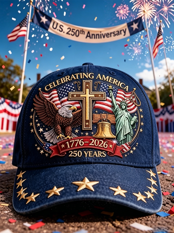 Men'S Independence Day American Flag Flower Guitar Print Baseball Cap