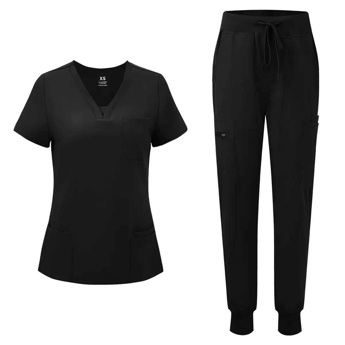 Women's Workwear Set — V-Neck Scrub Top and 10-Pocket Cargo Pants