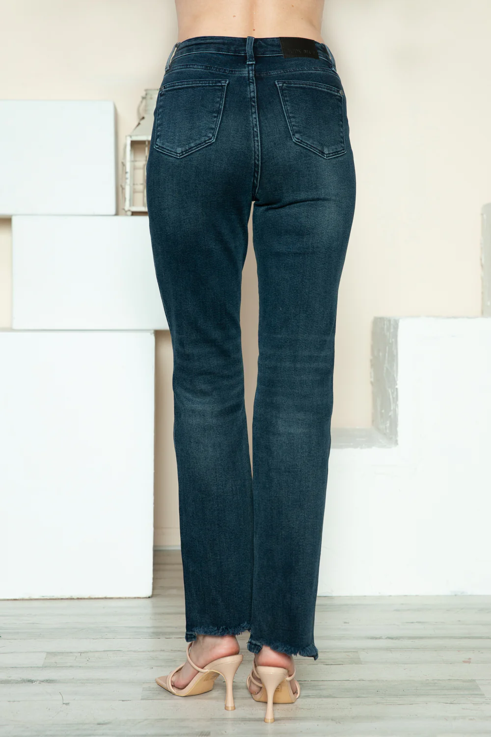 Blue Full Size Button Fly Hem Destroy Straight Jeans