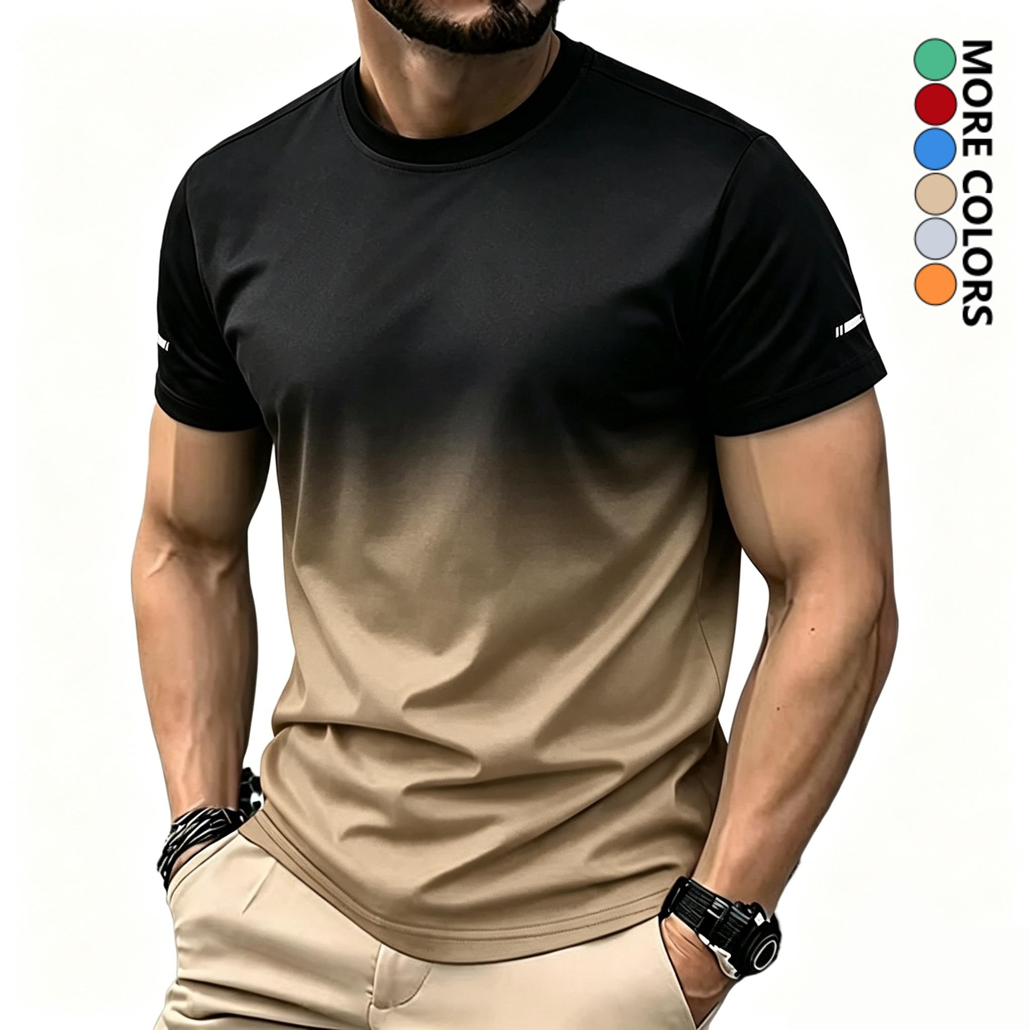Men's athleisure T-shirt featuring a gradient print design and a stylish crew neck, crafted from breathable, quick-drying fabric
