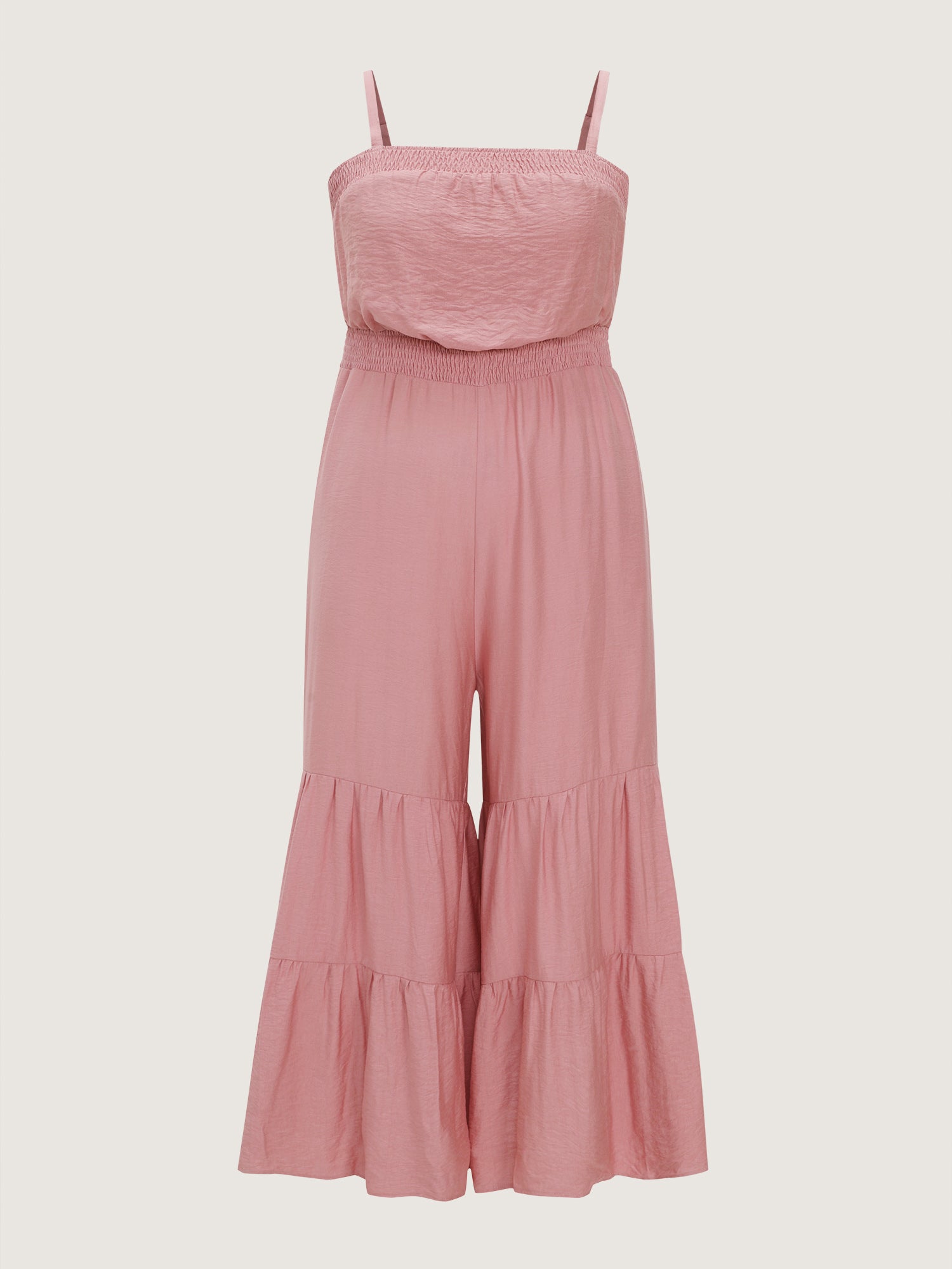 Shirred Tiered Adjustable Jumpsuit