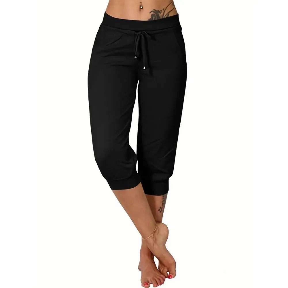 ⚡Final Clearance🔥[XS-5XL]Women's Plain Drawstring Waist Capris Pants