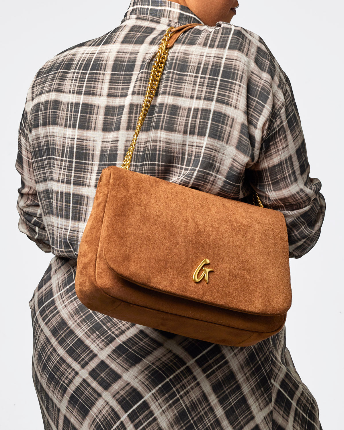 MEDIUM SUEDE FLAP BAG - BROWN
