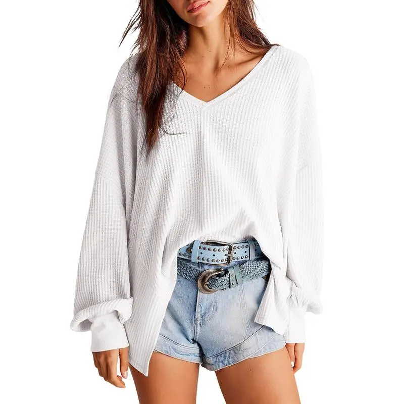 Women's Waffle Knit V-Neck Top