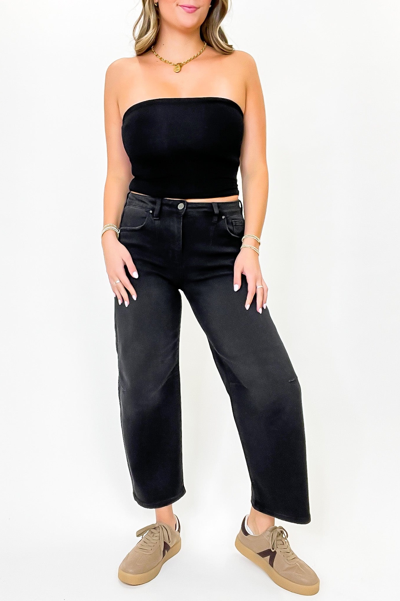 Ridgeway Mid Rise Fit Crop Wide Barrel Leg Jeans