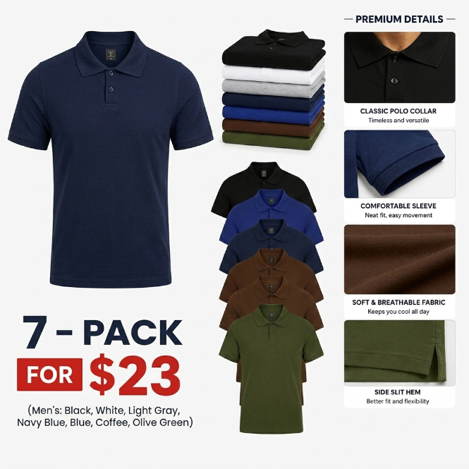 Men’s Classic Cotton Polo Shirt – Half Button Casual Golf & Everyday Essential (XS–5XL)