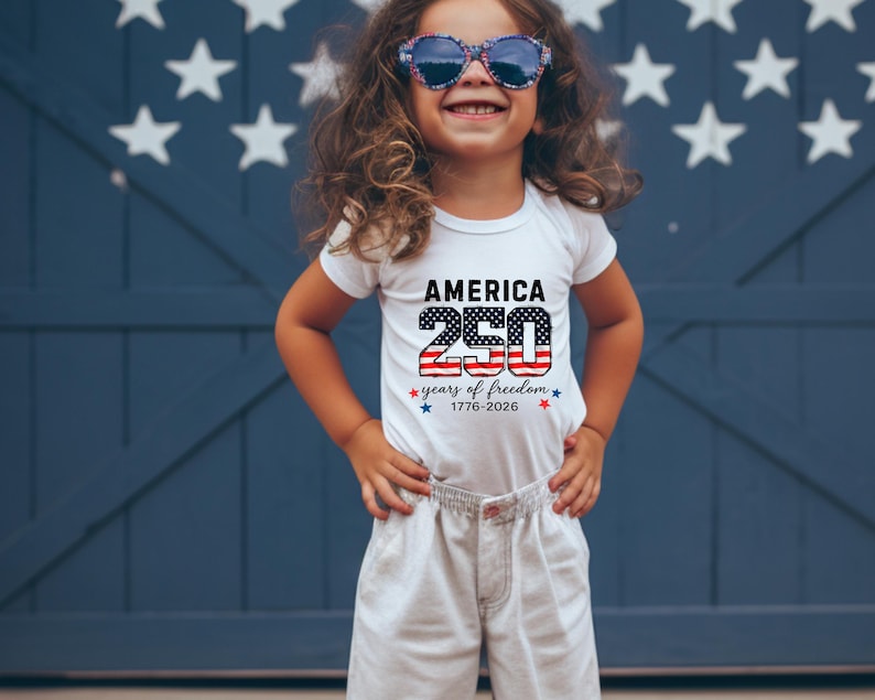 United States of America 250th Anniversary Kids Shirt - Patriotic Flag 4th of July Toddler Tee