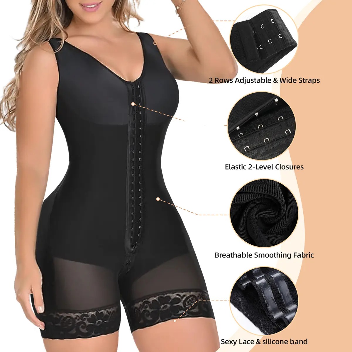 Women's Colombian-Style Full Body Shaper with Tummy Control & Butt Lifter (Hook Closure)