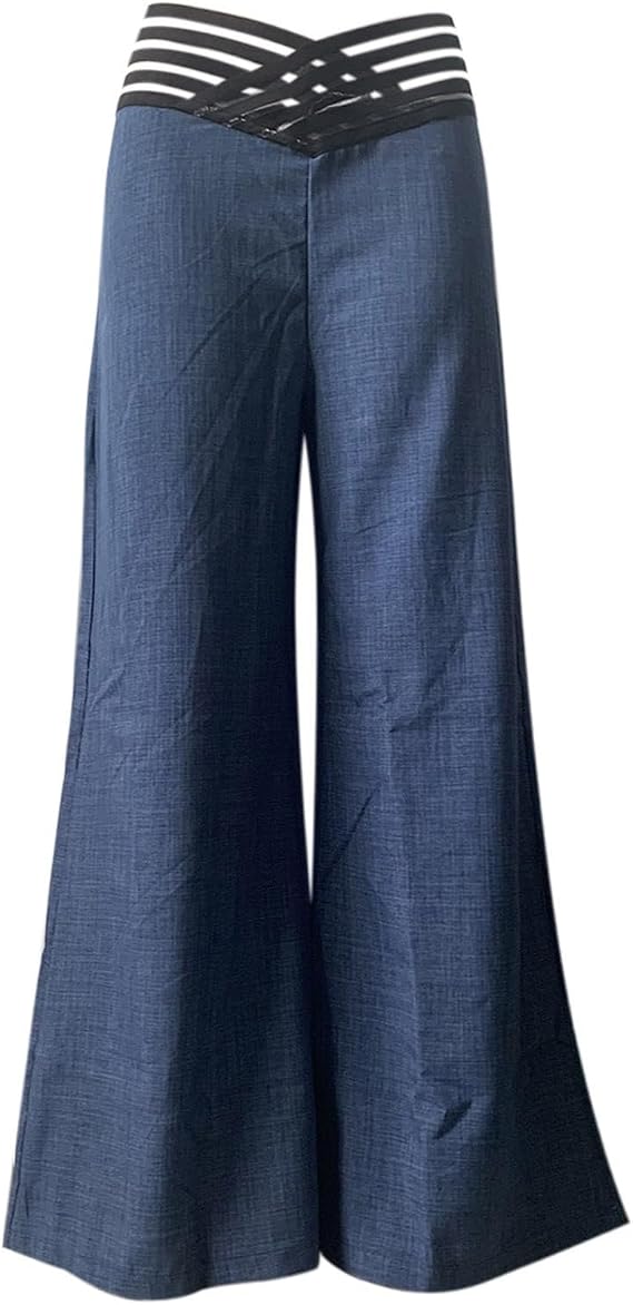Womens Wide Leg Pants Hollowed Waistband High Waist Casual Straight Leg Loose Palazzo Pant
