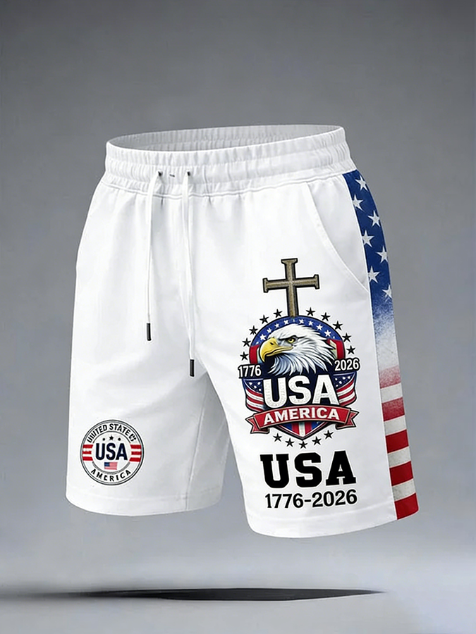 Neutral casual American founding celebration flag personalized printed shorts