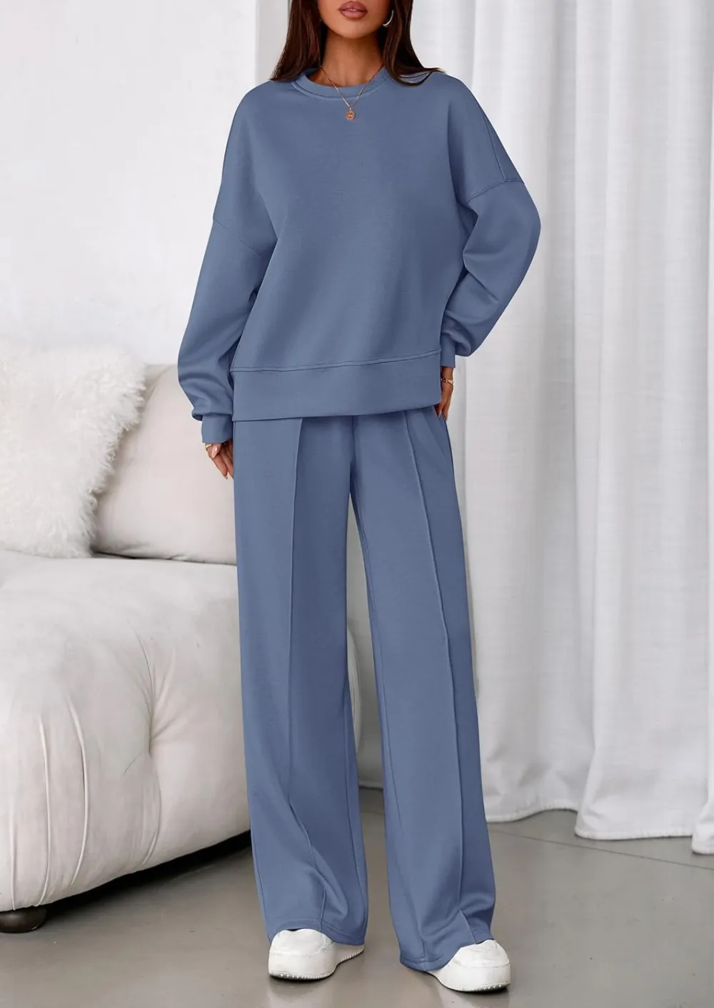 2 Piece Sets For Women Fall Trendy Long Sleeve Sweatshirt Wide Leg Pants Loungewear