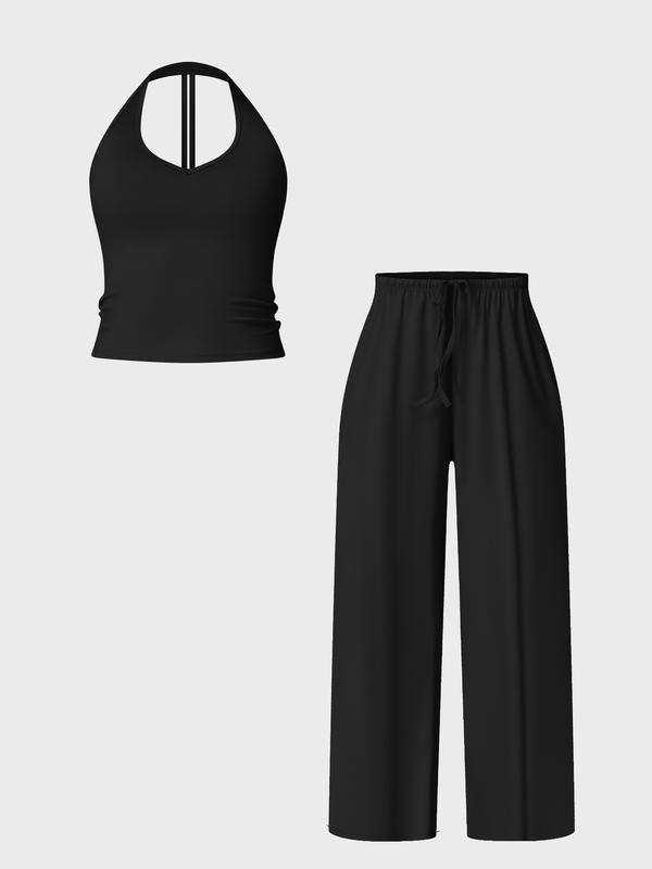 Women's Halter Top & Wide Leg Pants Sports Set