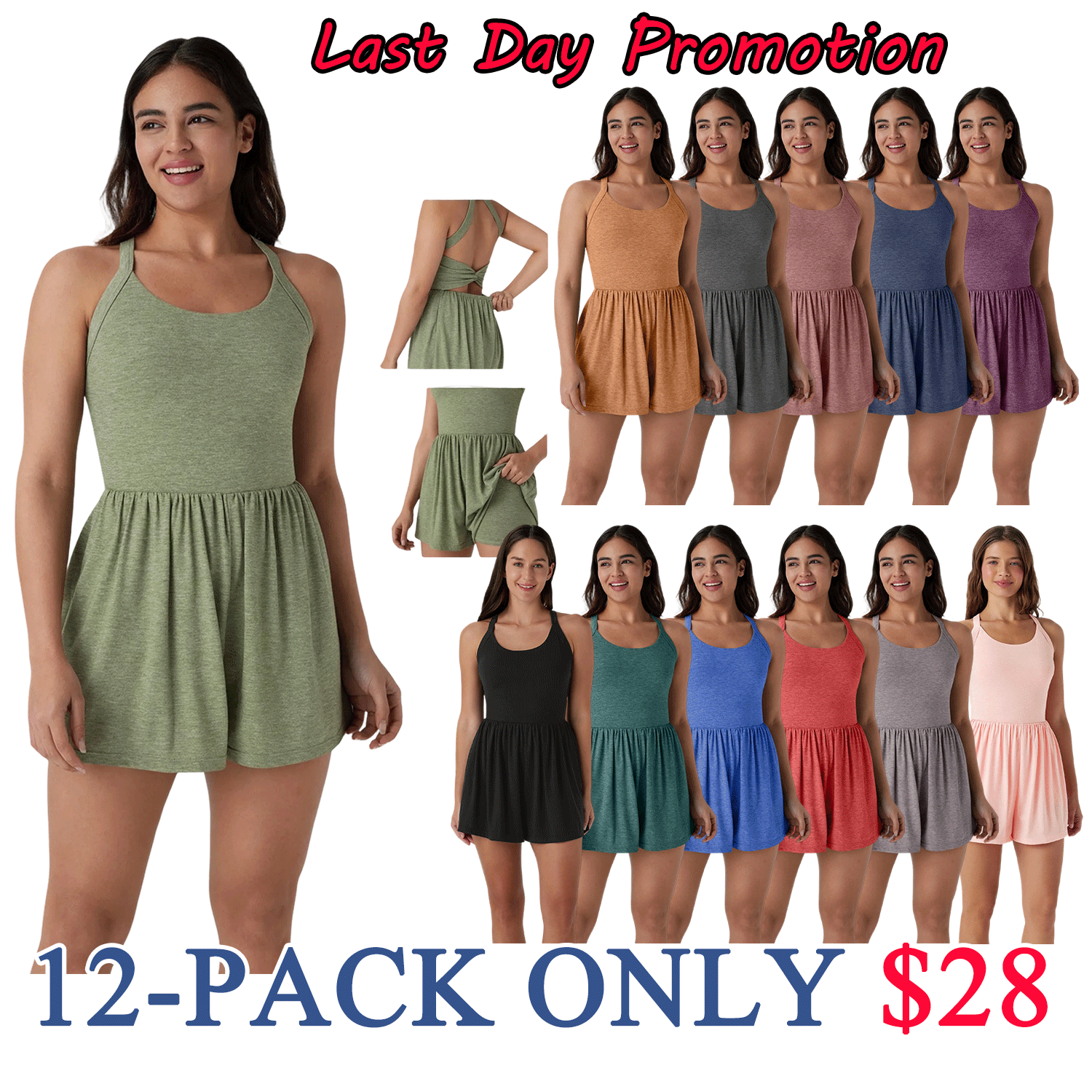 🔥Women’s Backless Twisted 2-in-1 Resort Romper with Built-In Shorts & Pockets