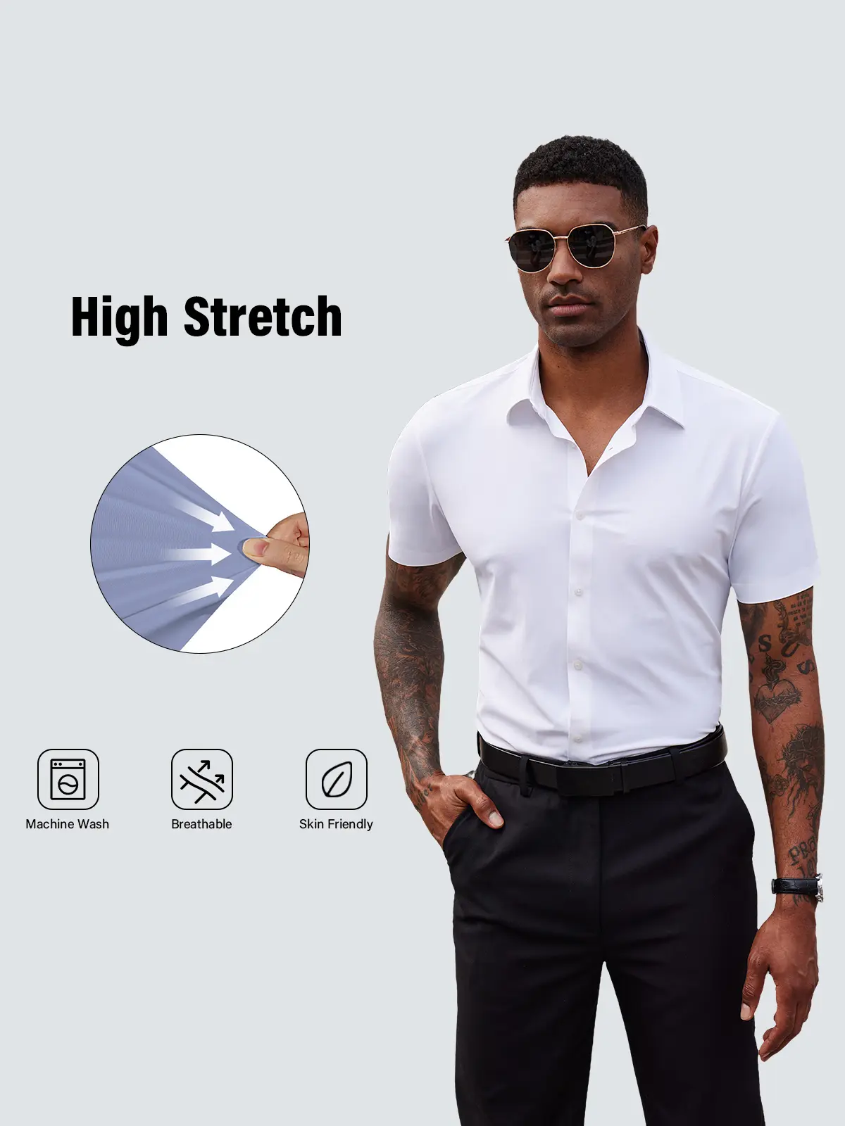 Stretch Dress Shirts for Men Short Sleeve Slim Fit
