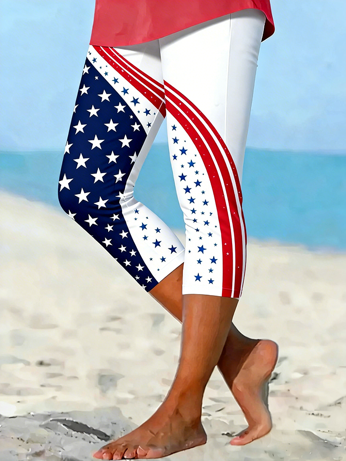 Women's Casual American Flag Art Printed Leggings