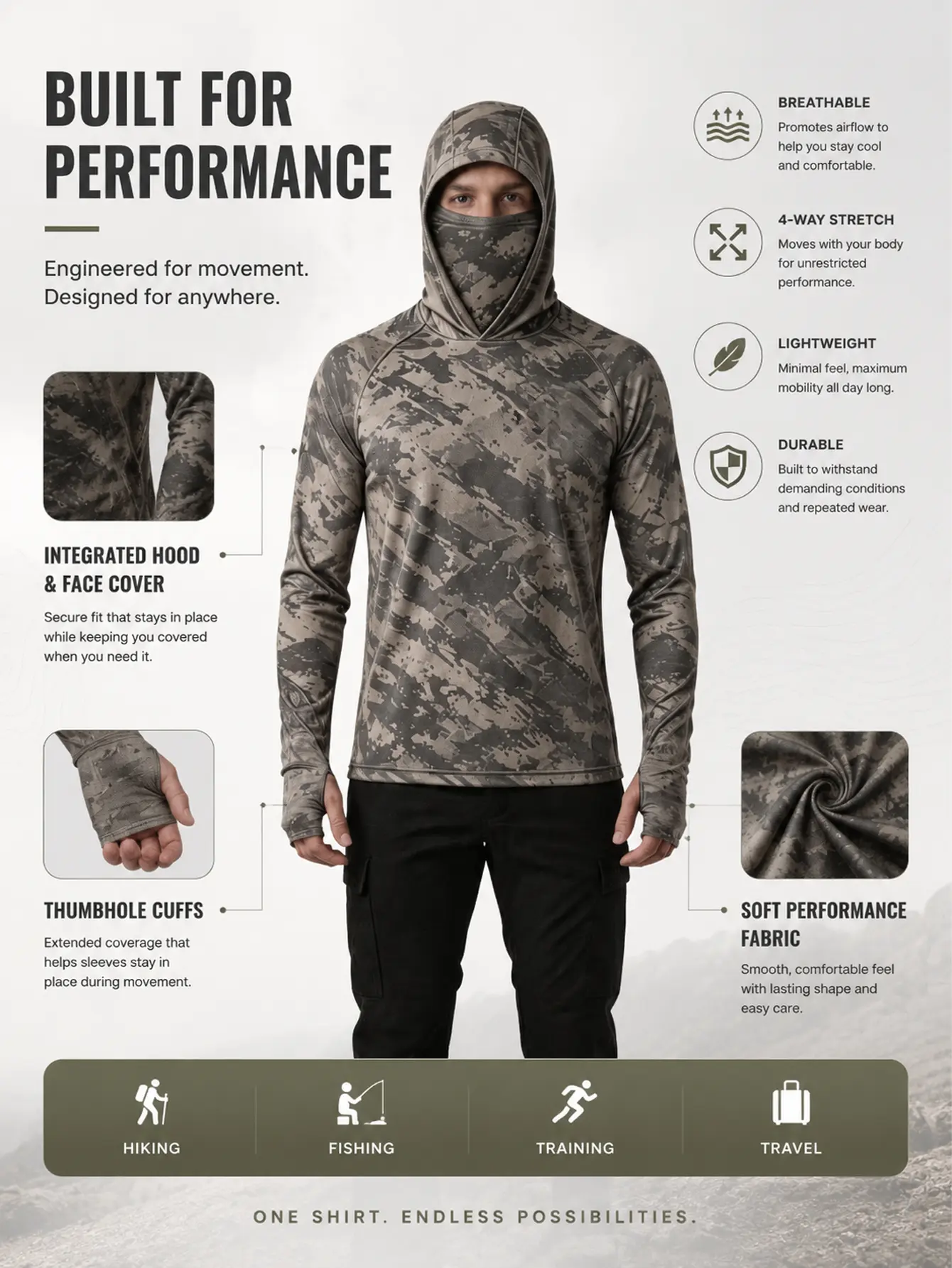 Men’s Camouflage Balaclava Hoodies 5-Pack for Outdoor Activities