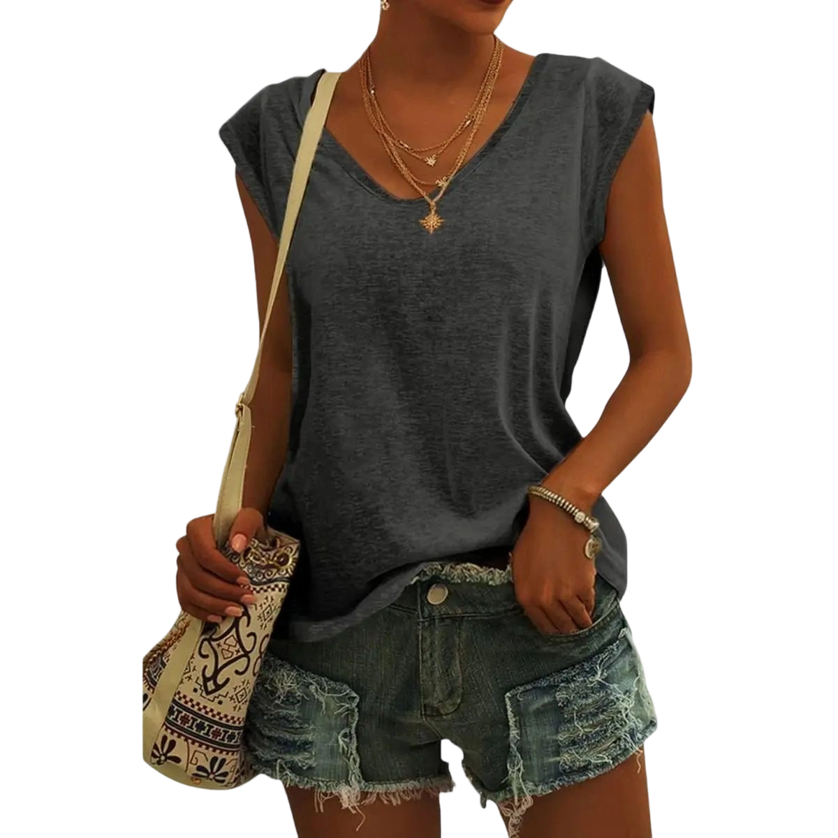 Womens Cap Sleeve Tops V Neck Loose Fit Tshirts Spring Summer Casual Basic Tees