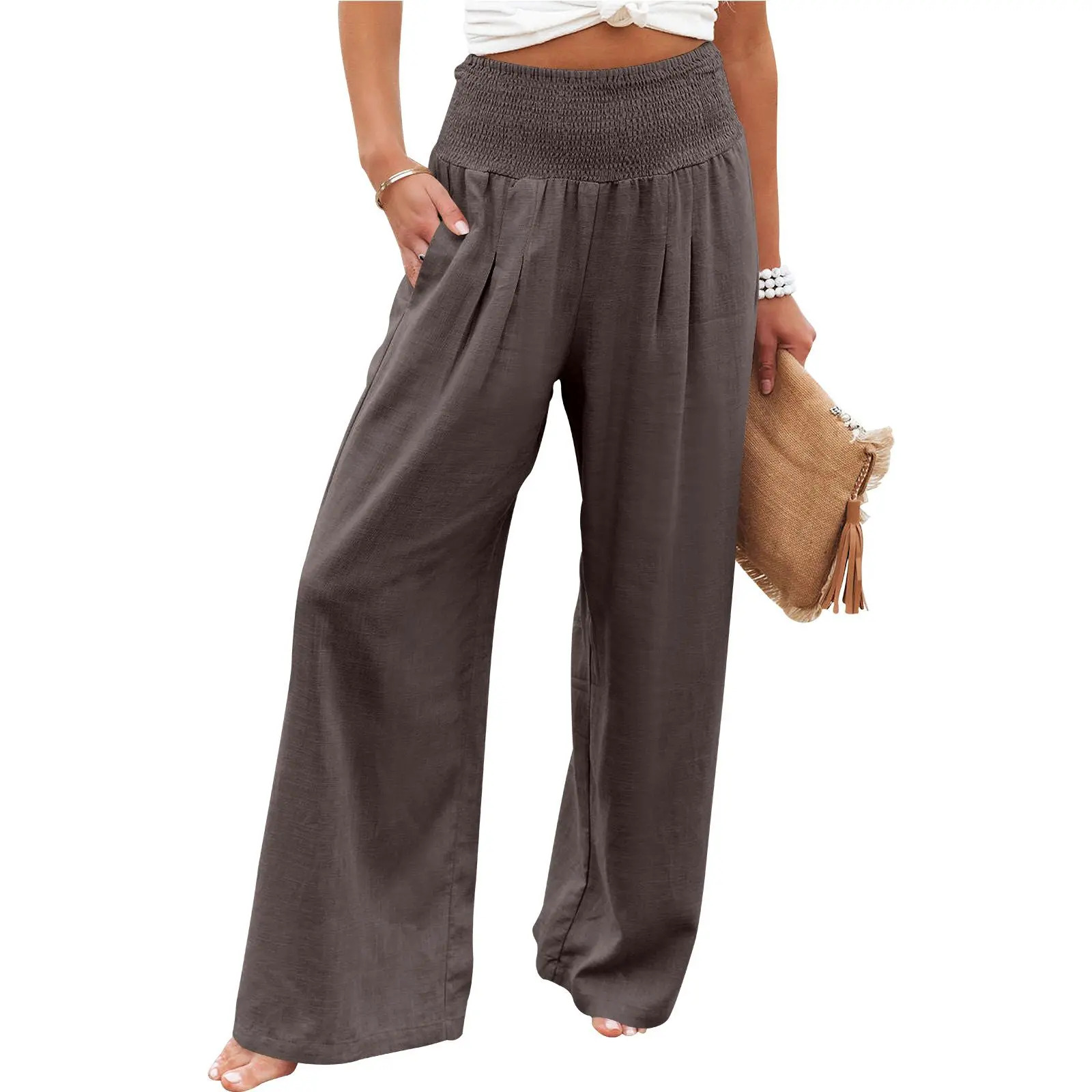 Women's wide-leg linen trousers