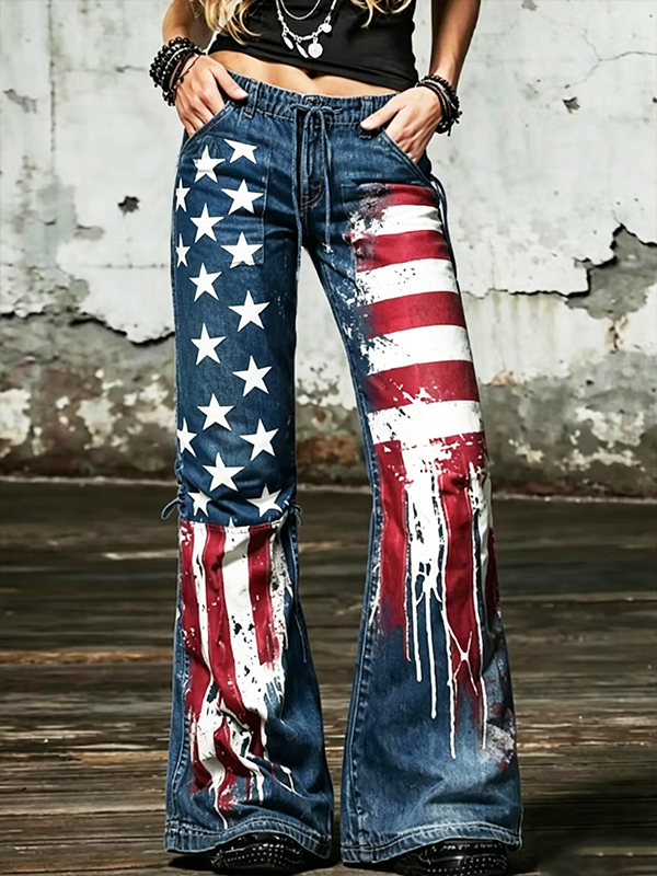Women's American Flag Splash‐Paint Art Print Casual Pants