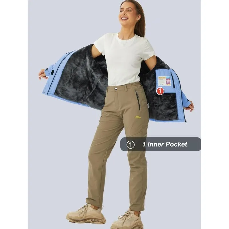 Women's Waterproof Ski Jacket Hooded Fleece Lined Warm Winter Jacket